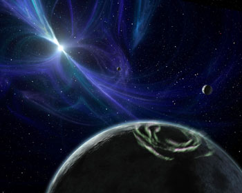 Artist Rendering of Pulsar and Aurora from Space